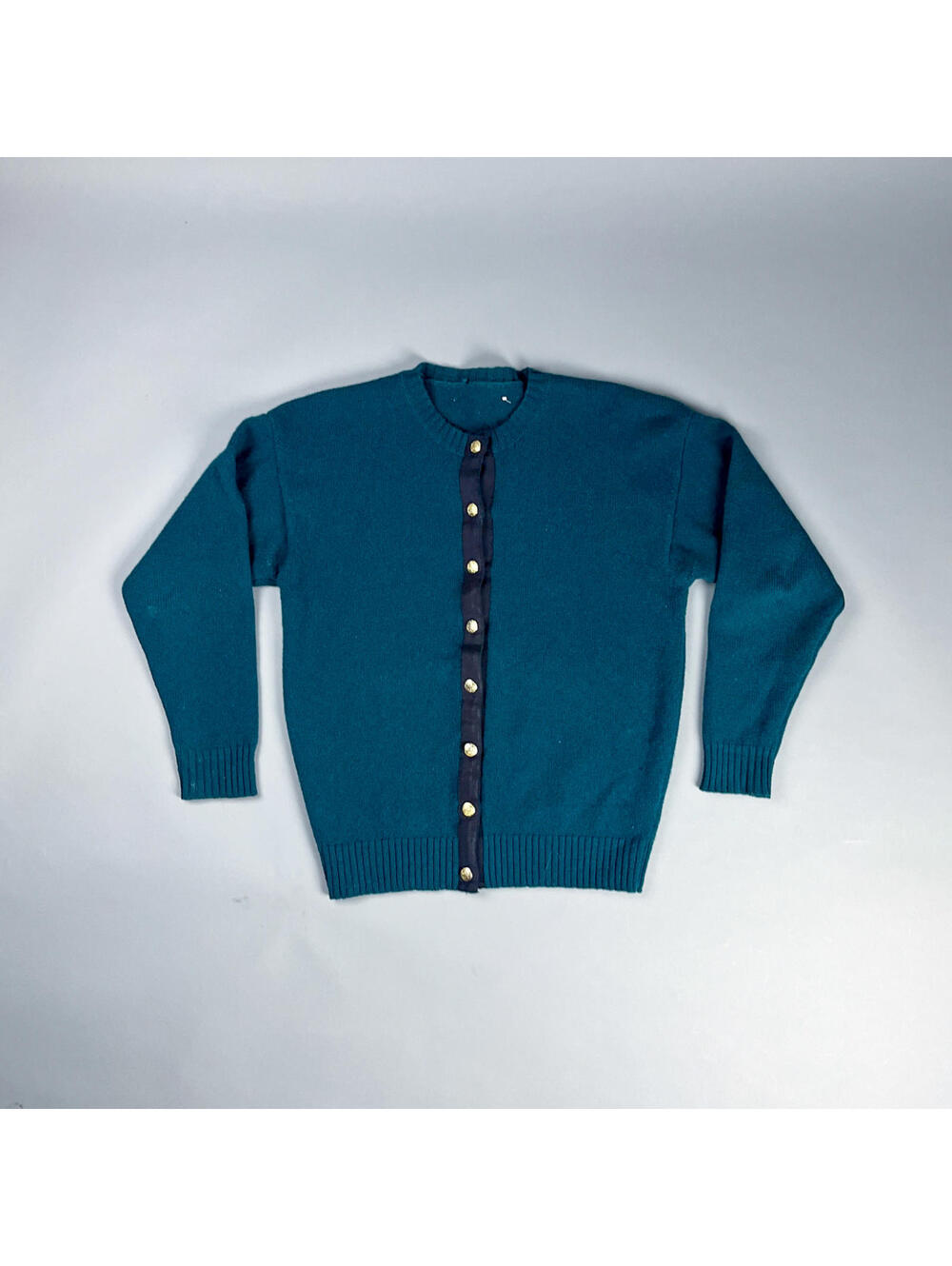 Vintage Wool Cardigan | Classic Women's Teal Button-Up Sweater